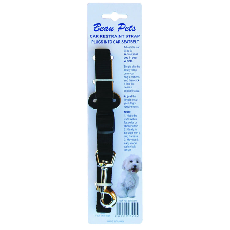 Beau Pets - Car Restraint Strap with Snap Hooks - 25mm x 40cm-65cm - Black