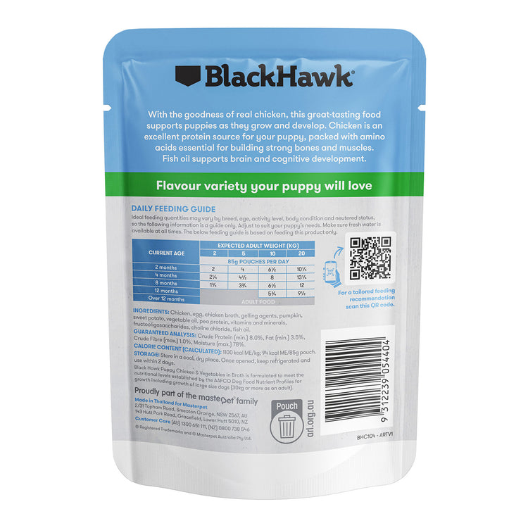 Black Hawk - Wet Food Pouches - Puppy - Chicken & Vegetables - 10 x 130g