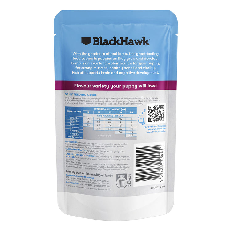 Black Hawk - Wet Food Pouches - Puppy - Lamb & Vegetables - 10 x 130g