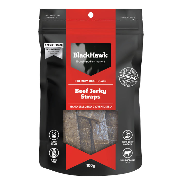 Black Hawk - Premium Dog Treats - Beef Jerky Straps - 100g