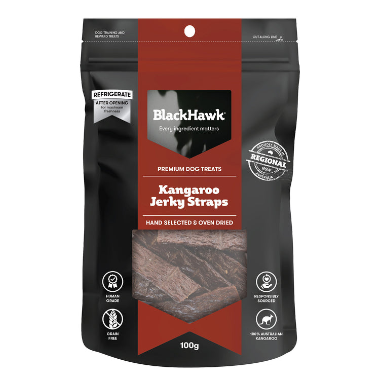 Black Hawk - Premium Dog Treats - Kangaroo Jerky Straps - 100g
