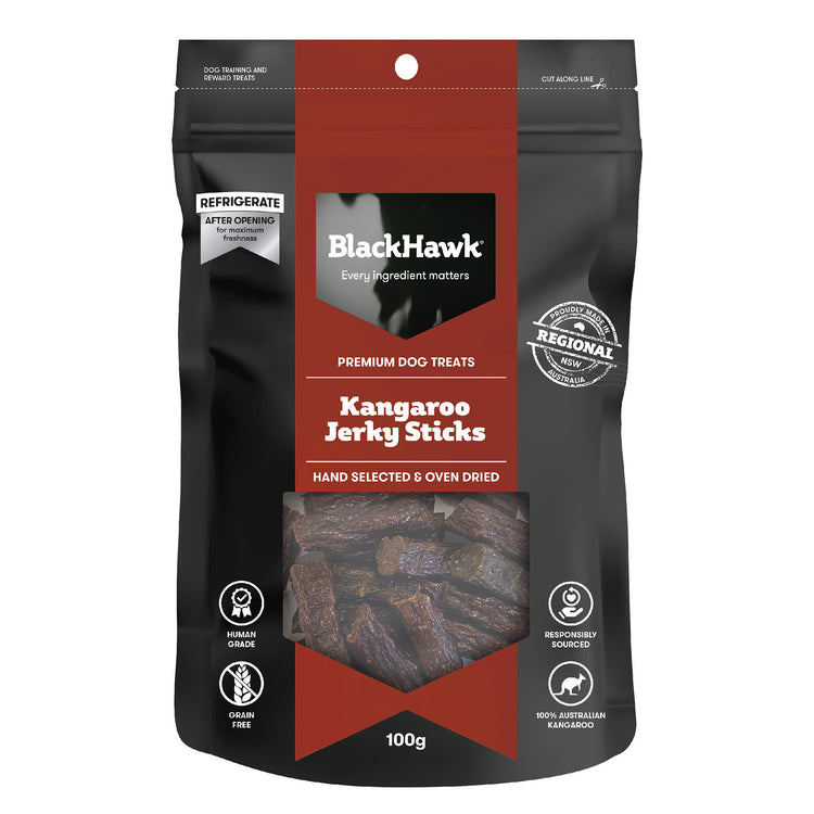 Black Hawk - Premium Dog Treats - Kangaroo Jerky Sticks - 100g