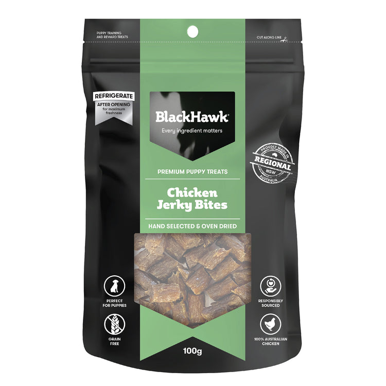 lack Hawk - Premium Puppy Treats - Chicken Jerky Bites - 100g