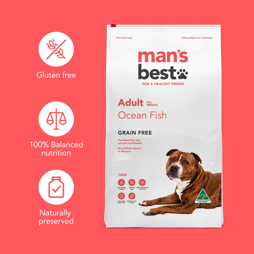 Man's Best - Adult Dog - GRAIN FREE - Ocean Fish with Sardines - 12kg-2kg