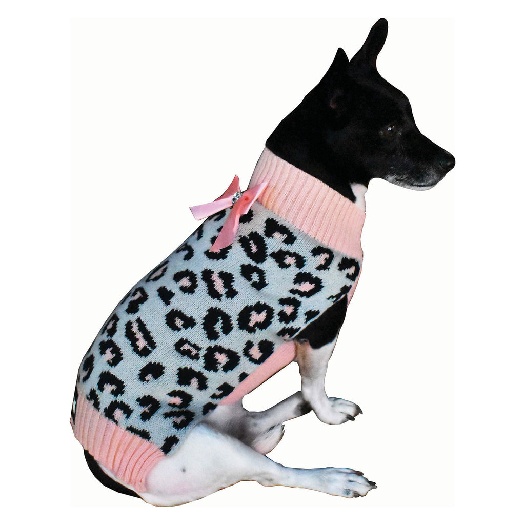 ZeeZ - Knitted Dog Sweater - Grey/Pink Leopard