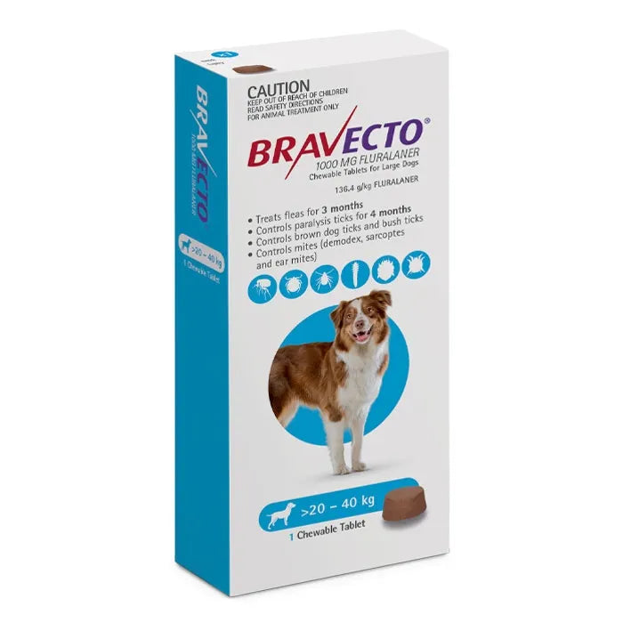 Bravecto Flea & Tick Control Chew - Blue Pack for Large Dogs 20-40kg - Single Chew