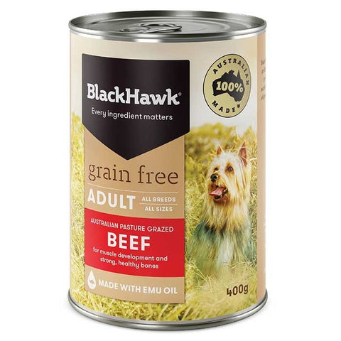 Black Hawk - Wet Food Tins - Adult Dog - GRAIN FREE - Beef - 12 x 400gms