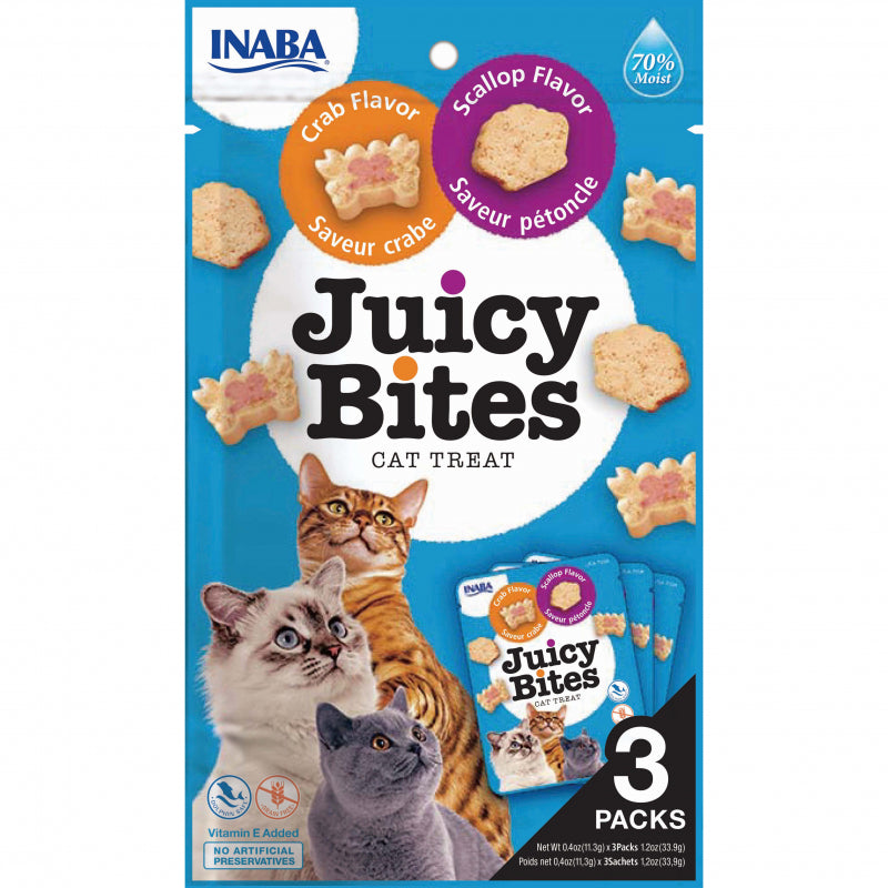 Inaba - Cat Juicy Bites - Crab and Scallop Flavour - Carton of 6 (6x33.9g)