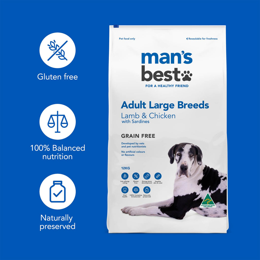 Man's Best - Adult Large Breeds - GRAIN FREE - Lamb & Chicken with Sardines - 12kg