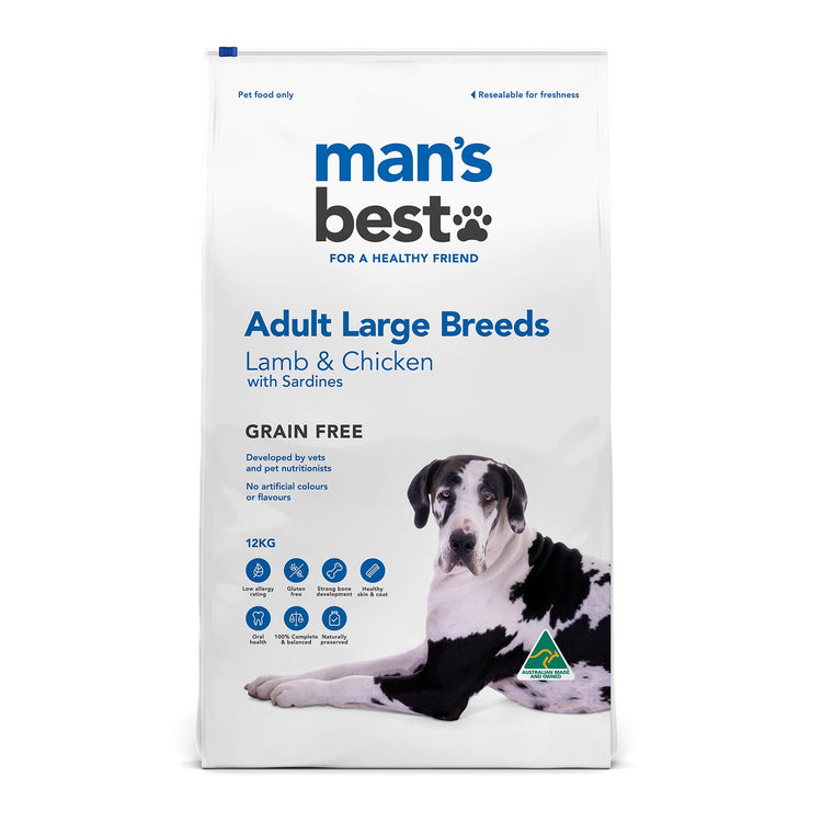 Man's Best - Adult Large Breeds - GRAIN FREE - Lamb & Chicken with Sardines - 12kg