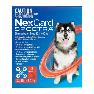 NexGard SPECTRA - Chewables for Dogs 30.1 - 60kg (RED) - 6 Pack-3 Pack
