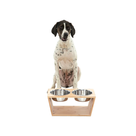 Charlie's - Bamboo Dog Feeder With Stainless Steel Bowls - Natural - Large-Small