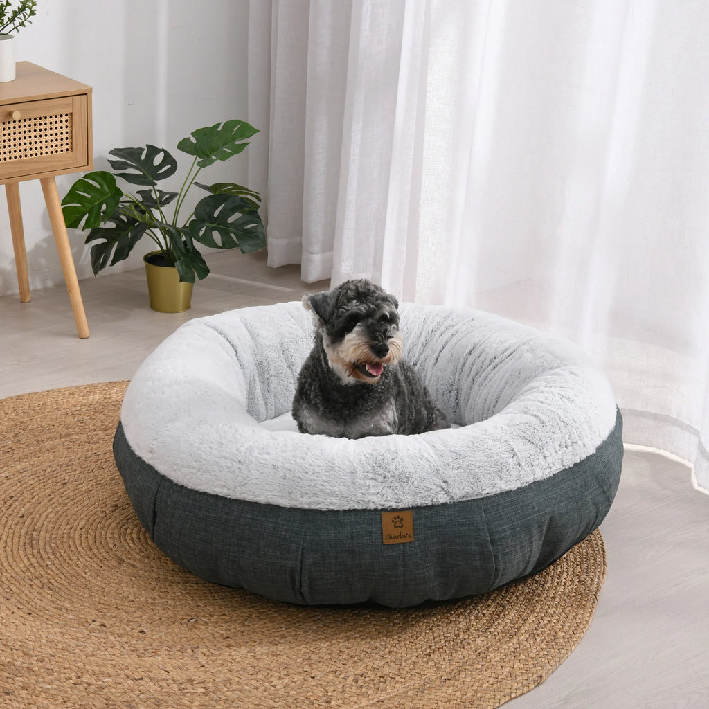 Charlie's - Luxury Plush Round Donut Pet Bed - Grey - Large-medium-small