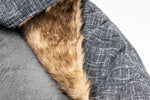 Charlie's - Snookie Hooded Pet Bed - Faux Wolf Fur &amp; Linen - Dark Grey - Large-medium-small