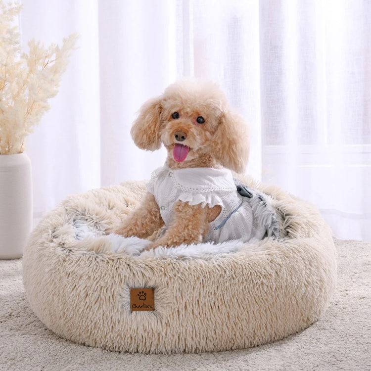 Charlie's - Snookie Hooded Pet Bed - Faux Fur - Cream - Large-medium-small