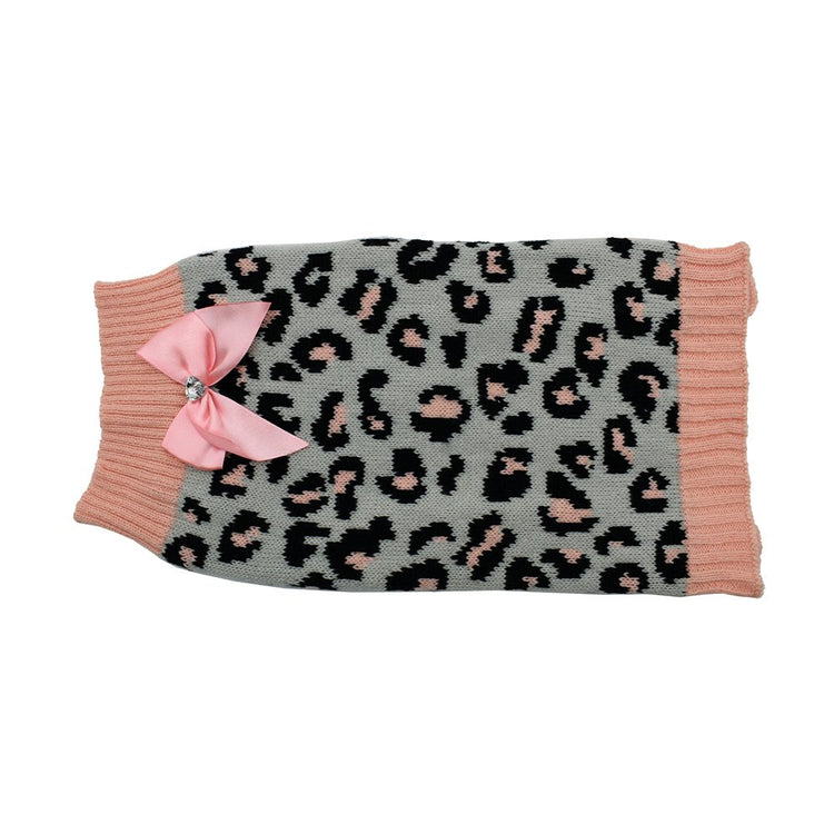 ZeeZ - Knitted Dog Sweater - Grey/Pink Leopard