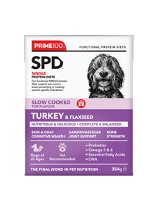 Prime100 - SPD Slow Cooked Turkey & Flaxseed - Tray of 12 x 354g