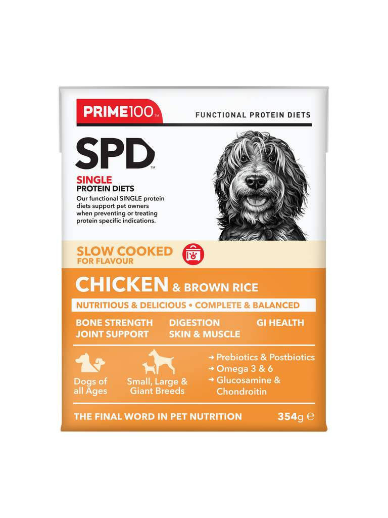 	Prime100 - SPD Slow Cooked Chicken & Brown Rice - Tray of 12 x 354g