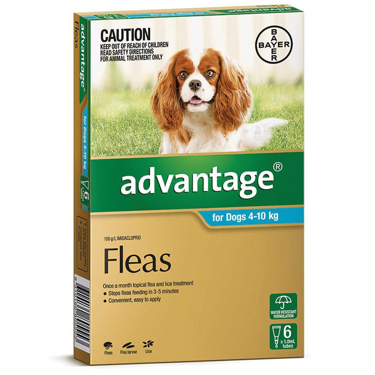 Advantage - Fleas - Dogs 4kg to 10kg (6 x 1.0ml Tubes)