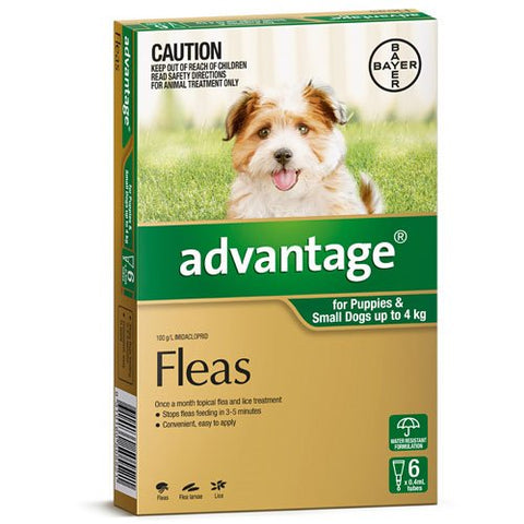 Advantage - Fleas - Puppies & Small Dogs up to 4kg (4 x 0.4ml Tubes)