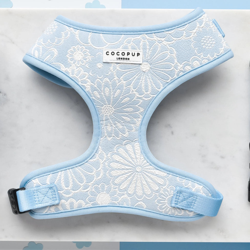 Cocopup London - LUXE Adjustable Neck Harness - Baby Blue Flower - Large - Medium -Small - XSmall 