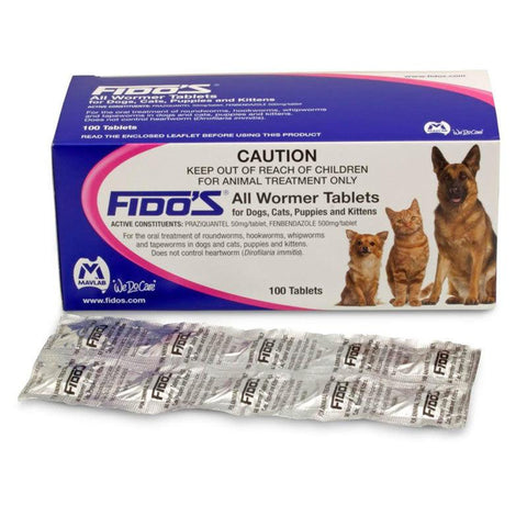 Fido's - All Wormer Tablets - Dogs, Cats, Puppies and Kittens - 100 Tablets