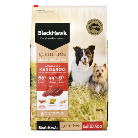 Black Hawk - Adult Dog - GRAIN FREE - Kangaroo - 15kg-7kg-3kg