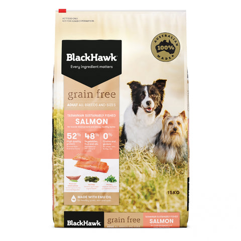 Black Hawk - Adult Dog - GRAIN FREE - Salmon - 15kg-7kg-2.5kg