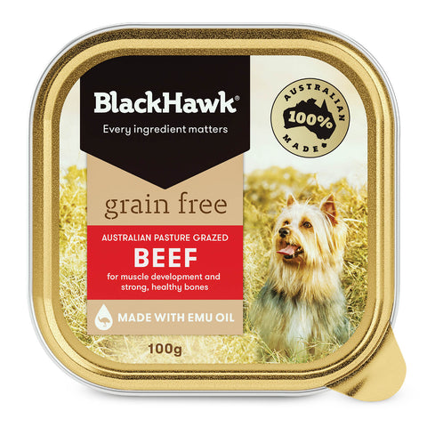 Black Hawk - Wet Food Tray - Adult Dog - GRAIN FREE - Beef - 9 x 100gm