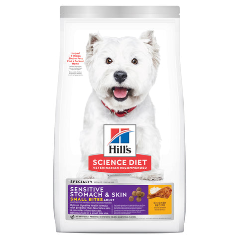 Hill's - Science Diet - Adult Dog Dry Food - Sensitive Stomach & Skin - Small Bites - 6.8kg-1.86kg