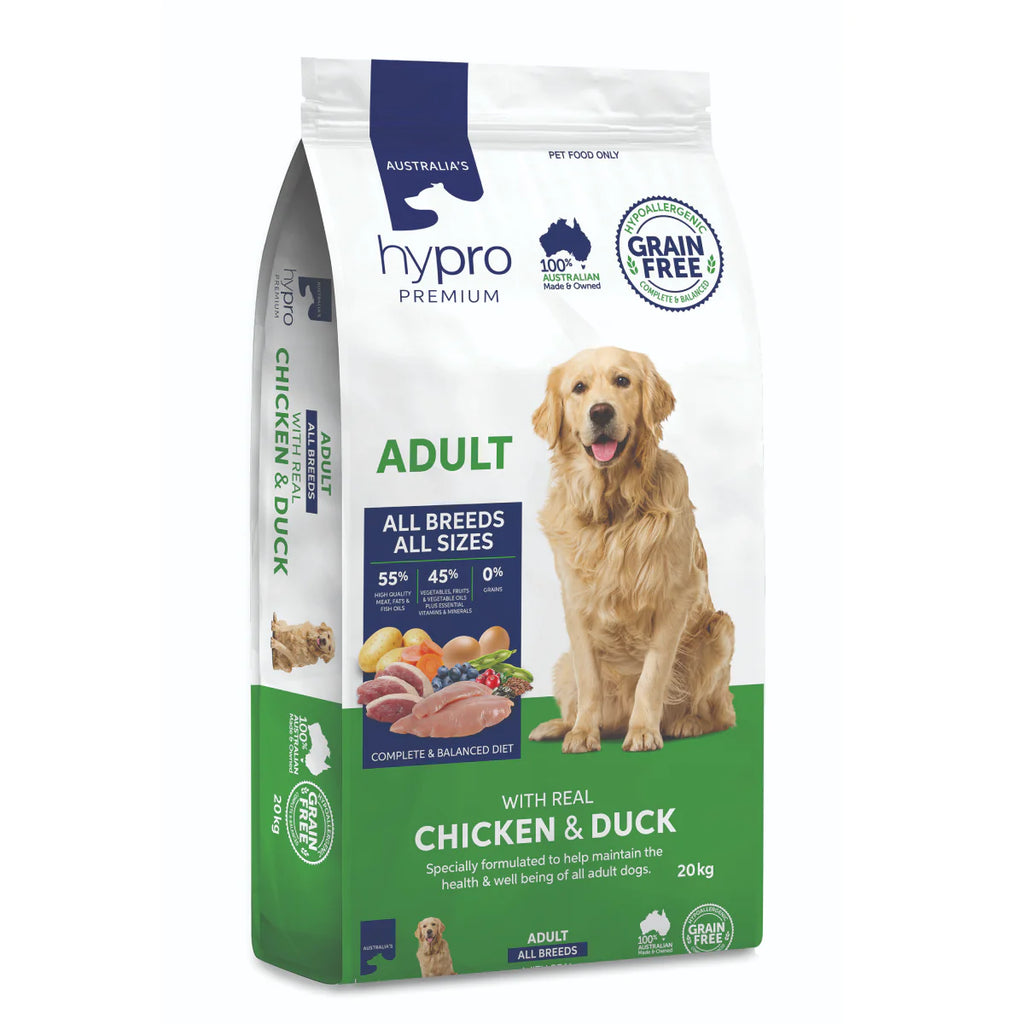 Hypro Premium - Adult Dog Dry Food - GRAIN FREE - Chicken & Duck - 20kg-9kg-2.5kg