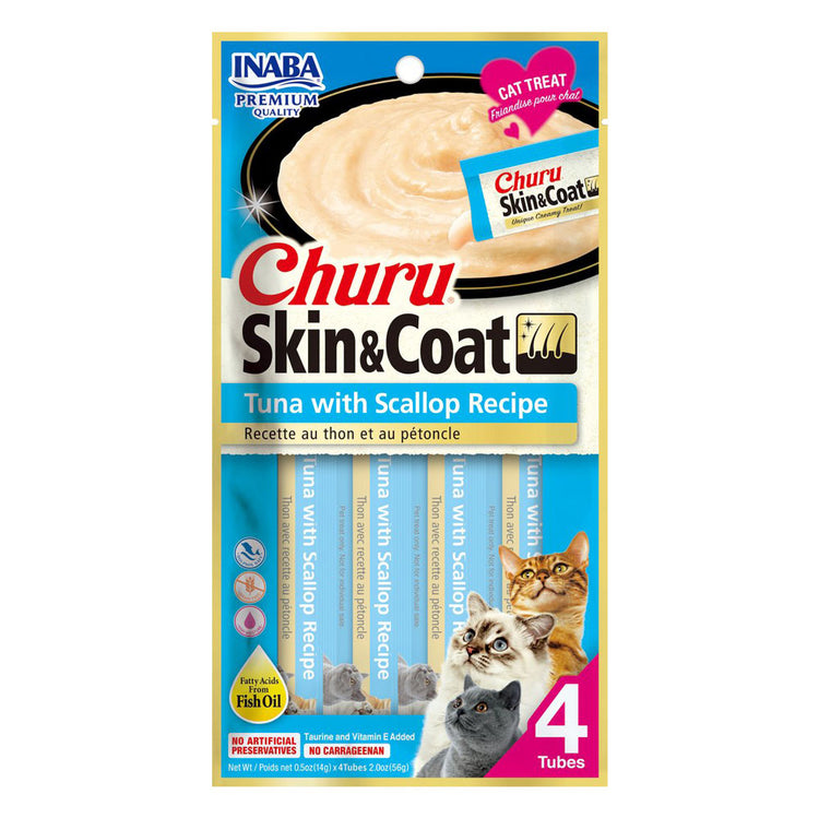 Inaba - Cat Churu - Skin and Coat - Tuna with Scallop Recipe - Carton of 6 (6x56g)