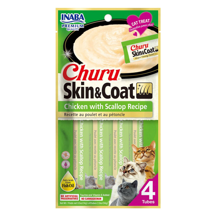 Inaba - Cat Churu - Skin and Coat - Chicken with Scallop Recipe - Carton of 6 (6x56g)