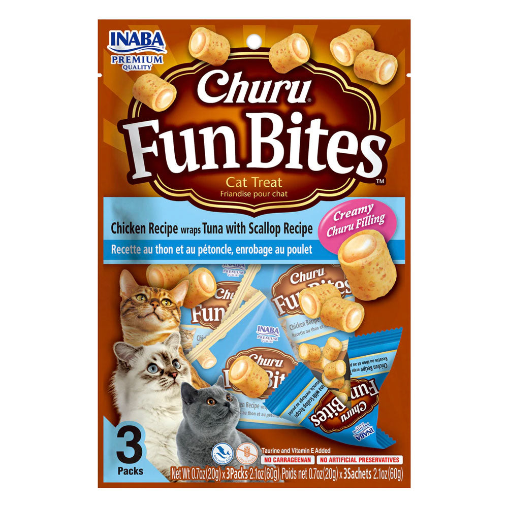 Inaba - Cat Churu Fun Bites - Chicken and Tuna with Scallop Recipe Wraps - Carton of 6