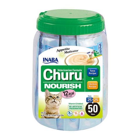 Inaba - Cat Churu - Nourish - Tuna Recipe + Chicken Recipe - Tub (50 x 14g Tubes)