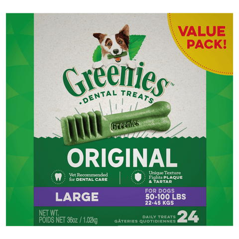 Greenies - Dental Dog Treats - Original - Value Pack Large 1.02kg 24 Pack-36 pack 60 pack-130 pack