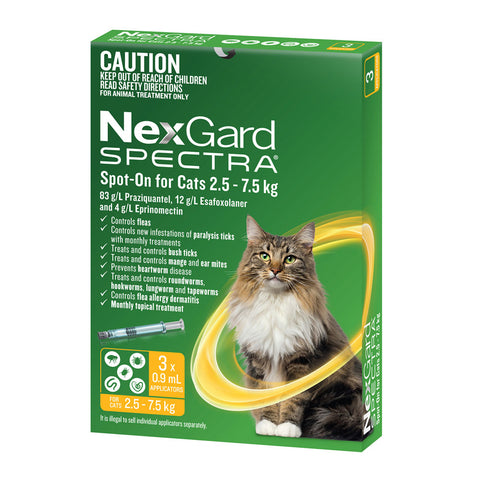 NexGard SPECTRA - Spot-On for Cats 2.5 - 7.5kg (3 x 0.9ml Tubes)