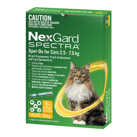 NexGard SPECTRA - Spot-On for Cats 2.5 - 7.5kg (6 x 0.9ml Tubes)