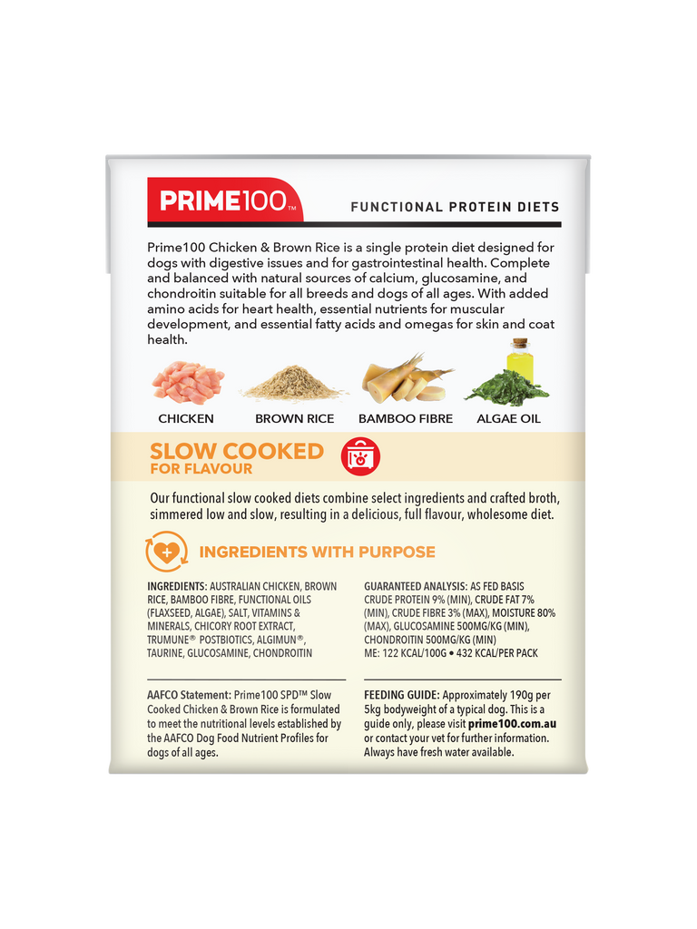 Prime100 - SPD Slow Cooked Chicken & Brown Rice - Tray of 12 x 354g