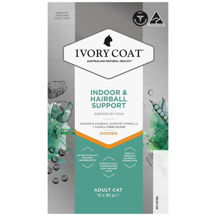 Ivory Coat - Adult Cat - Wet Food Trays - Inspired By Raw - Indoor & Hairball Support - 12 x 85g