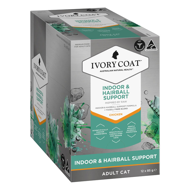 Ivory Coat - Adult Cat - Wet Food Trays - Inspired By Raw - Indoor & Hairball Support - 12 x 85g