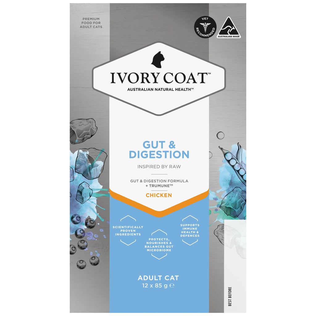 Ivory Coat - Adult Cat - Wet Food Trays - Inspired By Raw - Gut & Digestion - 12 x 85g