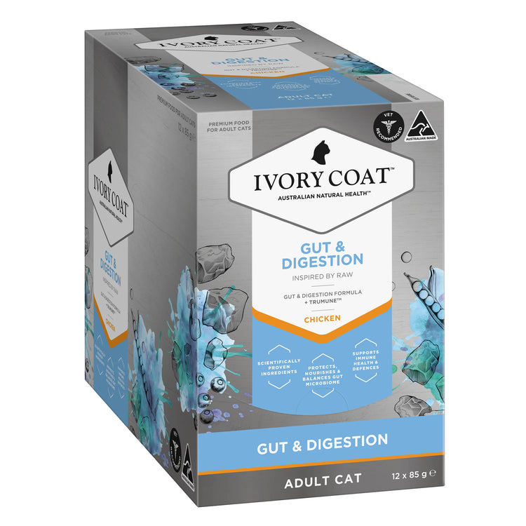 Ivory Coat - Adult Cat - Wet Food Trays - Inspired By Raw - Gut & Digestion - 12 x 85g