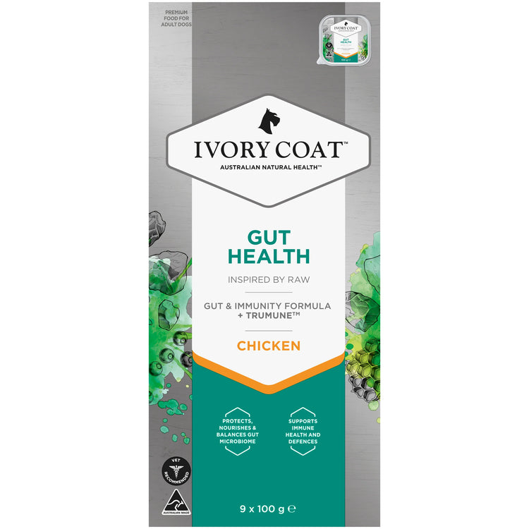 Ivory Coat - Wet Food Trays - Chicken Adult Dog - Inspired By Raw - Gut Health - 9 x 100g