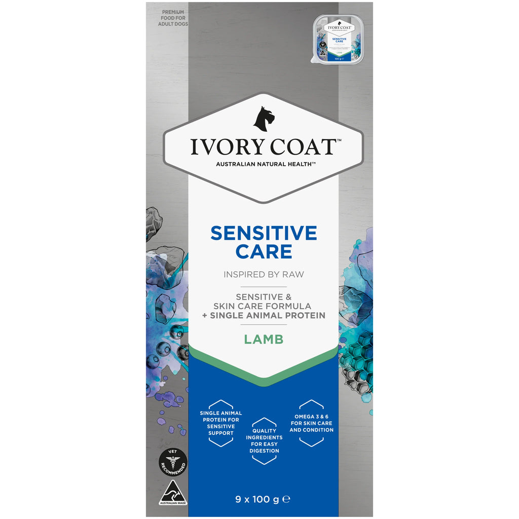 Ivory Coat - Wet Food Trays - Adult Dog - Inspired By Raw - Sensitive Care - 9 x 100g