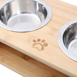 Charlie's - Bamboo Dog Feeder With Stainless Steel Bowls - Natural - Large-Small