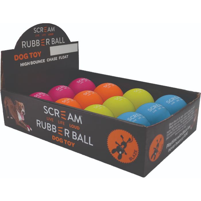 Scream - Rubber Ball - Assorted  Colours - Medium - 6cm - Box 12