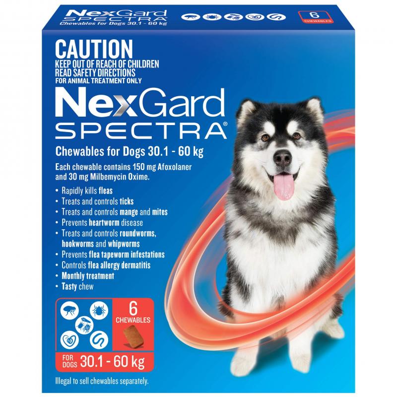 NexGard SPECTRA - Chewables for Dogs 30.1 - 60kg (RED) -3 Pack