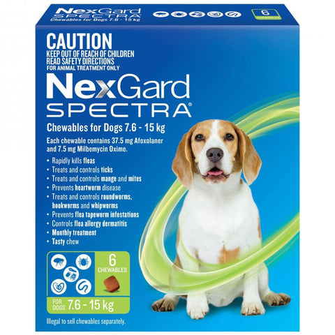 NexGard SPECTRA - Chewables for Dogs 7.6 - 15kg (GREEN) - 6 Pack- 3 Pack