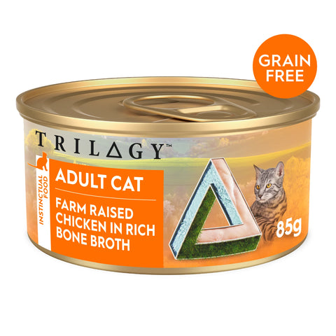 Trilogy - Wet Food Tins - Adult Cat - GRAIN FREE - Farm Raised Chicken in Rich Bone Broth - 24 x 85g